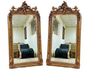 A SET * 2 French Mirror Ariels French Style Baroque Mirror Antique Mirror 5 Feet Tall Gold Leaf Antique Furniture French Interior Design