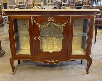 Gold vitrine French Antique Vitrine Gold Gabinet French Louis XVI Style  French Cabinet