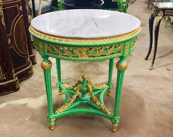Green Table Marble Topped Antique Black table Gothic furniture Antique furniture French antiques Gold 24k furniture