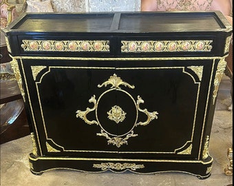 French Louis XVI Style Commode Furniture Vintage 24k Gold Black commode
