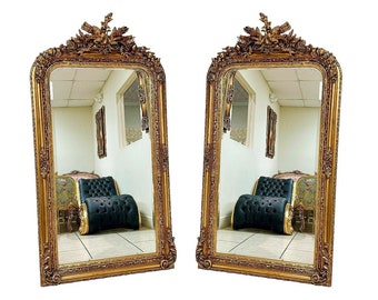 Mirror SET *A Pair* French Baroque Mirror Rococo Mirror Antique Mirror 5 Feet Tall Gold Leaf Antique Furniture French Interior Design