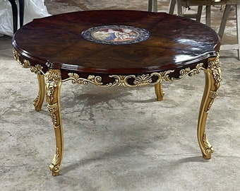 Copper Dining Table Round With Gold Details Antique Louis VXI Style Furniture