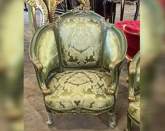 French Green Tufted Small Throne Chair Teal Vintage Chair *2 Available Vintage Furniture Vintage Baroque Furniture Rococo Interior Design