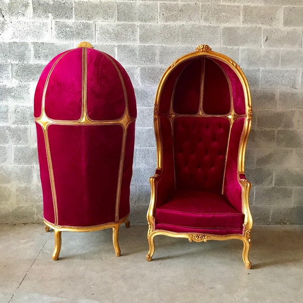 French Balloon Chair Throne Chair Reproduction Dark Red Velvet Chair Tufted Gold Frame French Rococo Interior Design