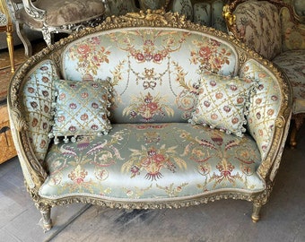 French Furniture Settee French Sofa Blue Vintage Furniture Vintage Settee Antique Baroque Furniture Rococo Interior Design 24k Gold