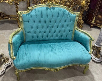 Turquoise Sofa French Furniture Settee Blue Vintage Furniture Vintage Settee Antique Baroque Furniture Rococo Interior Design 24k Gold