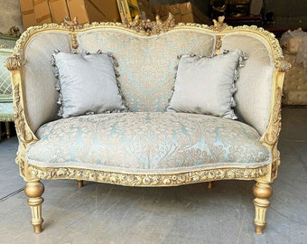 French Baroque Style Sofa with 2 pillows and Gold Details