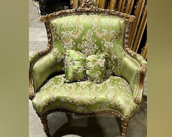 Vintage Antique Green Chair Vintage 24k Gold Chair Vintage Big Chair Vintage Furniture  Baroque Furniture Rococo Interior Design