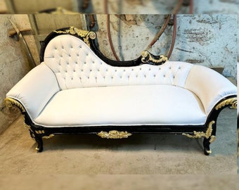 Vintage Chaise Lounge Furniture White Leather Sofa Gold Settee French Chaise Lounge Baroque Furniture Rococo Interior Design