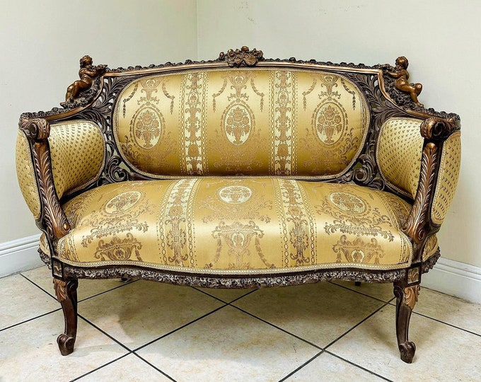 Featured listing image: Gold Sofa French Rococo Style Vintage 24K Gold Furniture Gold leaf Interior Design Furniture