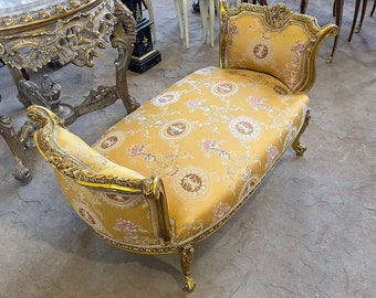 Marquis French Yellow Tufted Bench *Only one available* Vintage Chair Vintage Furniture Gold Frame Rococo Interior Design