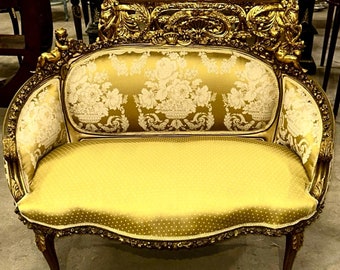 French Settee Vintage Sofa Baroque Furniture Rococo 24k gold New padding Interior Design