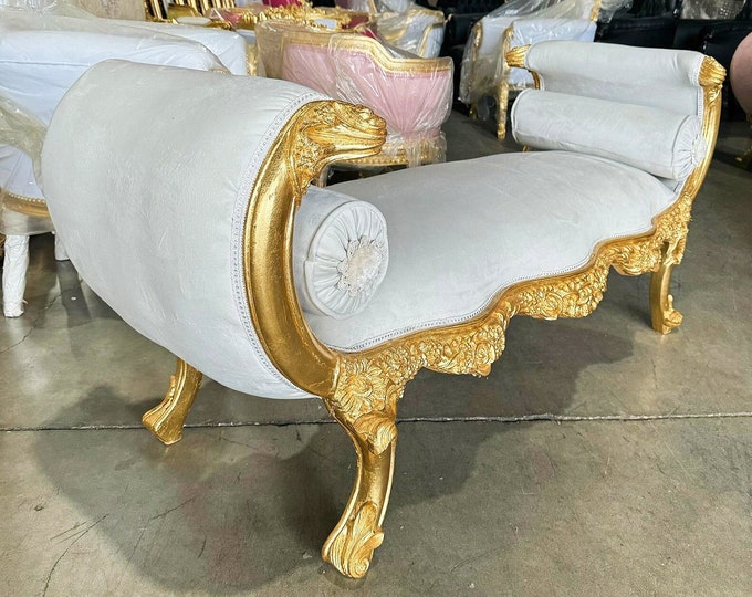 Featured listing image: Bench Baroque Style Beige/ Off-White Velvet Bench Furniture Interior Design Baroque Rococo Antique