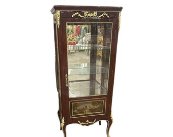 Glass Cabinet Vitrine French Antique Vitrine Gold Gabinet French Louis XVI Style  French Cabinet