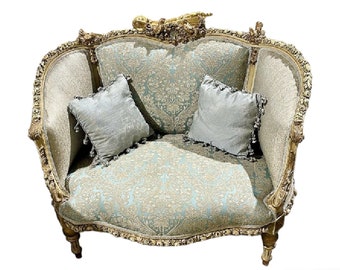 French Baroque Style Sofa with 2 pillows and Gold Details