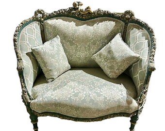 French Baroque Style Sofa with 2 pillows and Gold Details