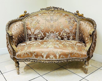 Light Coffee Sofa French Baroque Style Settee Furniture Rococo 24k Gold New padding Interior Design Furniture