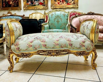 Marquis Bench French Style Sky Blue *Only one available* Vintage Chair Vintage Furniture Gold Frame Rococo Interior Design