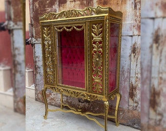 French Antique Vitrine Gold Gabinet French Louis XVI Style  French Cabinet French Curio Antique Curio