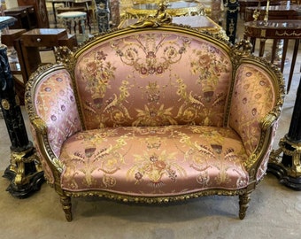 French Settee Vintage Sofa Baroque Furniture Rococo 24k gold New padding Interior Design