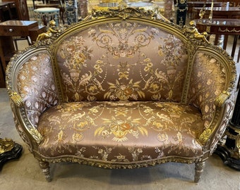 French Settee Vintage Sofa Baroque Furniture Rococo 24k gold New padding Interior Design