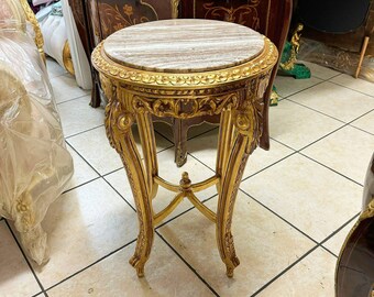 Gold Side Table Beige Marble Topped  Furniture Interior Design Tables Golden Vintage