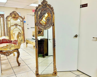 Baroque Mirror French Style Antique Mirror Rococo Gold Leaf French Mirror Floor Woman Face Mirror Interior Design