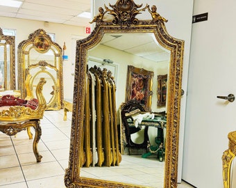 Baroque Style Gold Mirror Antique Mirror Rococo Gold Leaf French Mirror Floor Woman Face Mirror Interior Design