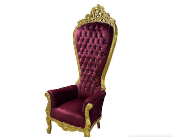 Wine Velvet Throne Chair Golden Chair French Chair Throne Rococo Vintage Chair