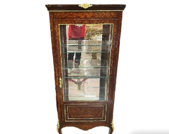 Glass Cabinet Vitrine French Antique Vitrine Gold Gabinet French Louis XVI Style  French Cabinet