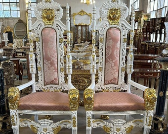 Gold King Throne Chair Vintage Pink and White chair Vintage 24k Gold Chair Gold Chair Vintage Furniture Antique Baroque Rococo