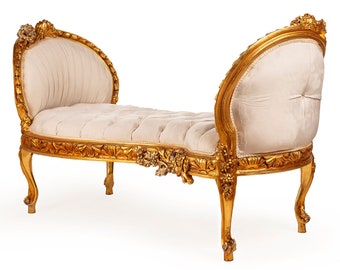 Marquis French Chair Tufted Bench *1 Available* French Bench Vintage Chair Vintage Furniture Chair Tufted Gold Frame Rococo Interior Design