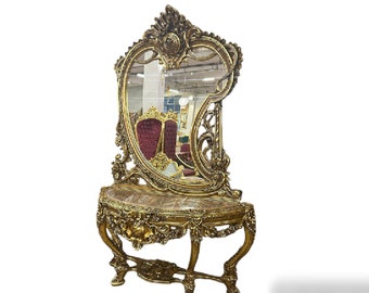 Mirror Console with Gold Leaf *Only one available* French Table Marble Baroque Furniture Rococo French Louis XVI Style