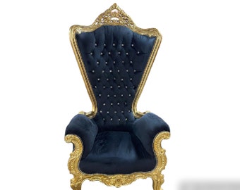 Black Velvet Throne Chair Golden Chair French Chair Throne Rococo Vintage Chair