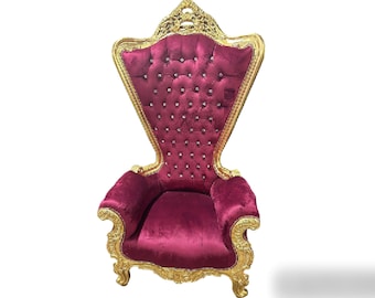 Golden Throne Chair Wine Velvet Chair French Chair Throne Rococo Vintage Chair