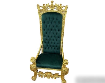 Green Velvet Throne Chair Vintage Furniture Big Chair Vintage 24k Gold Chair Gold Chair Vintage Furniture Antique Baroque Furniture Rococo