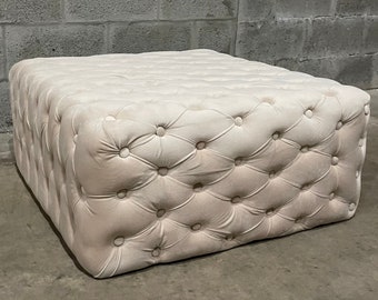 Chesterfield Footstool *1 in Stock* Beige Cream Tufted fabric Coffee Table Vintage Furniture French Bench Vintage Chair
