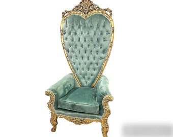 Green Throne Chair Golden Velvet Chair French Chair Throne Rococo Vintage Chair