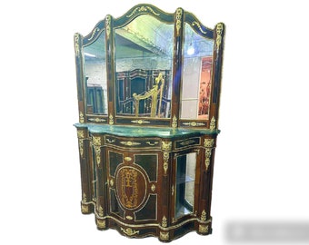 French Style Commode Vitrine Console Large Antique Refinished Brass King Queen French Louis XVI