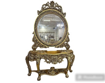 24k Gold Console *Only one available* French Table Marble Baroque Furniture Rococo French Louis XVI Style