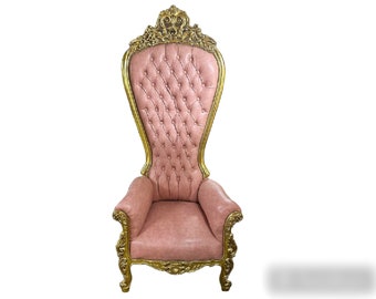 Pink Leather Throne Chair Golden Chair French Chair Throne Rococo Vintage Chair