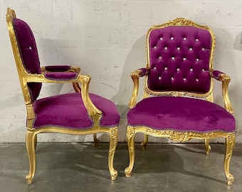 French Chair Vintage Chair *5 Piece Set Available* Velvet Purple Vintage Furniture Purple Chair French Interior Design Purple Settee French