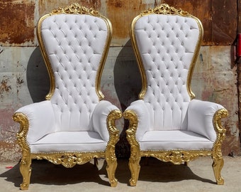 White Throne Chair White Leather Chair *2 LEFT* French Chair Throne White Leather Chair Tufted Gold Throne Chair Rococo Vintage Chair