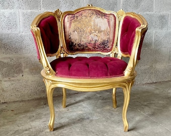 French Chair Vintage Chair *1 LEFT* French Bordeaux Chair Damask Vintage Furniture Chair Red Chair Frame Rococo Interior Design