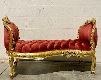 Marquis French Chair Tufted Bench Velvet French Bench Vintage Chair Vintage Furniture Chair Tufted Gold Frame Rococo Interior Design