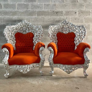 Baroque Chair Throne Vintage Chair Orange Velvet Interior Design Antique Chair Vintage Furniture Tufted Chair French Furniture