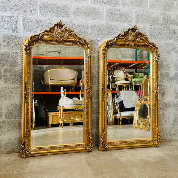 French Mirror *a Pair* Vintage French Baroque Mirror Rococo Mirror Antique Mirror 5 Feet Tall Gold Leaf Antique Furniture Interior Design