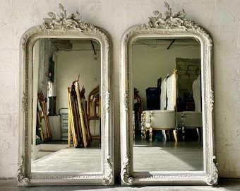 French Mirror *A Pair in Stock* Bone Color French Baroque Mirror Rococo Mirror Antique Mirror 5 Feet Tall Antique Furniture Interior Design
