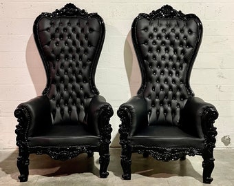 FAST Shipping Black Throne Chair *2 LEFT* Black Leather Chair French Tufted Chair Throne Black Leather Chair Tufted Black Frame Throne Chair