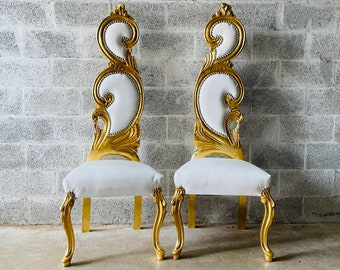 Italian Baroque Throne Chair *2 Available* High Back Reproduction White Leather Furniture French Chair Rococo Furniture Interior Design